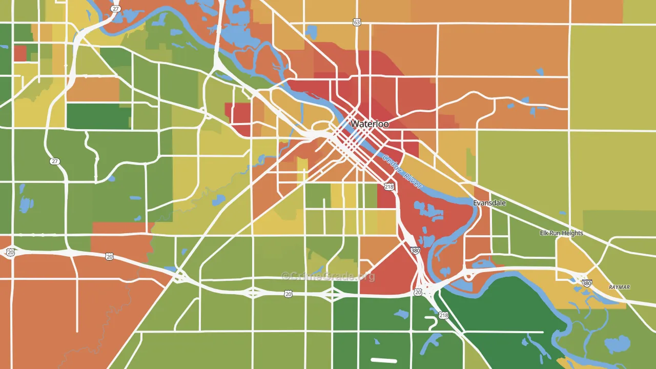 Waterloo, IA Map of Robbery Rates