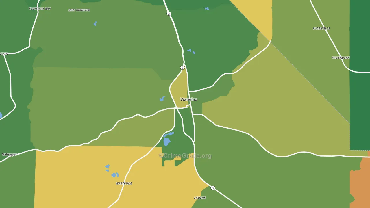 Waterloo, IL Map of Robbery Rates
