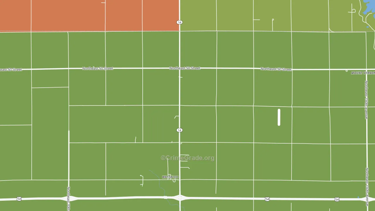Waterloo, KS Map of Robbery Rates