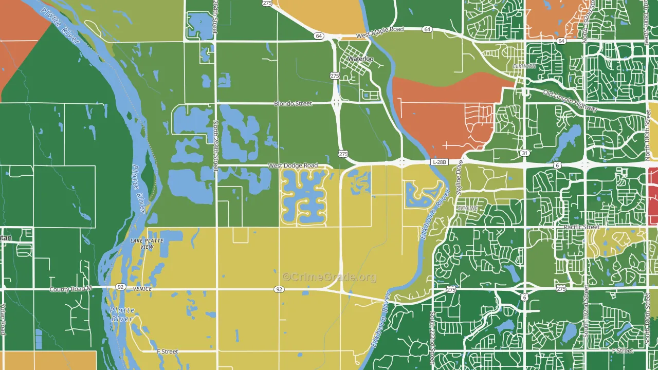 Waterloo, NE Map of Robbery Rates