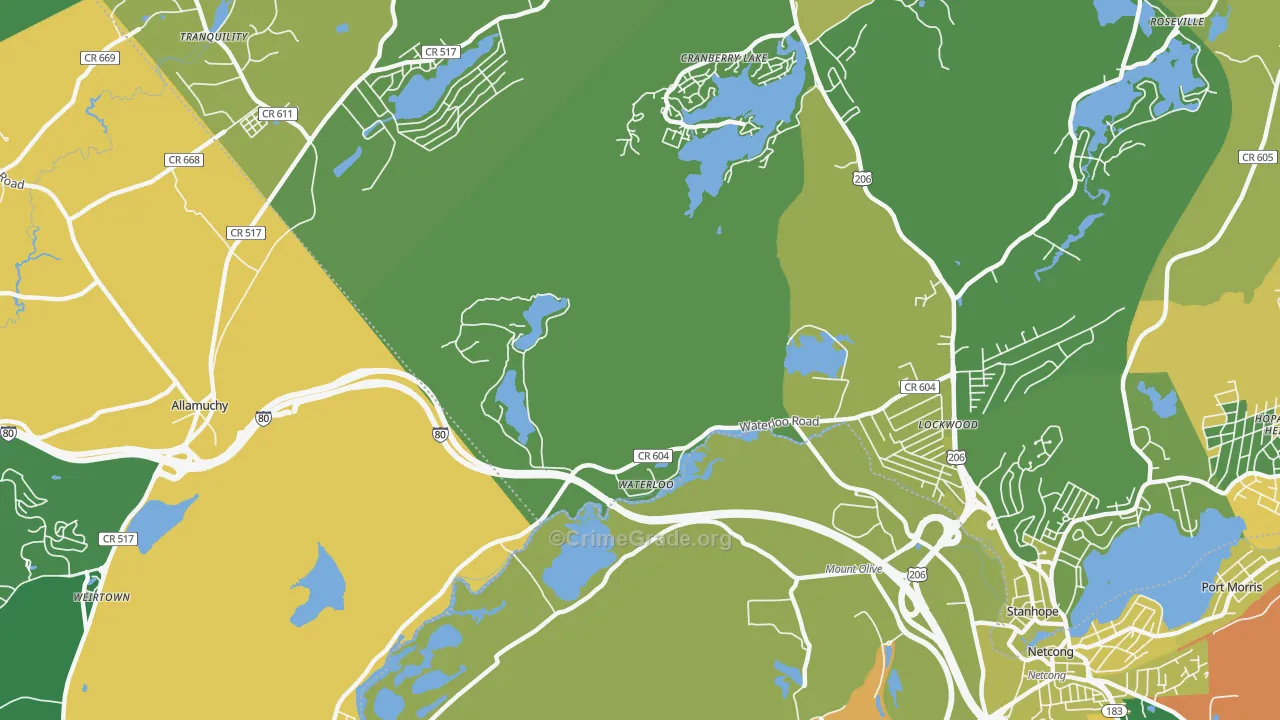 Waterloo, NJ Map of Robbery Rates
