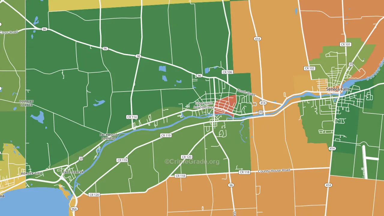 Waterloo, NY Map of Robbery Rates