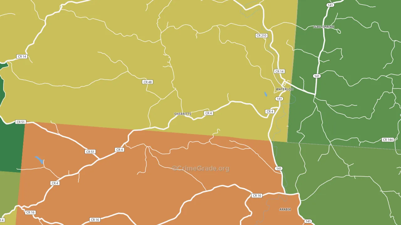Waterloo, OH Map of Robbery Rates