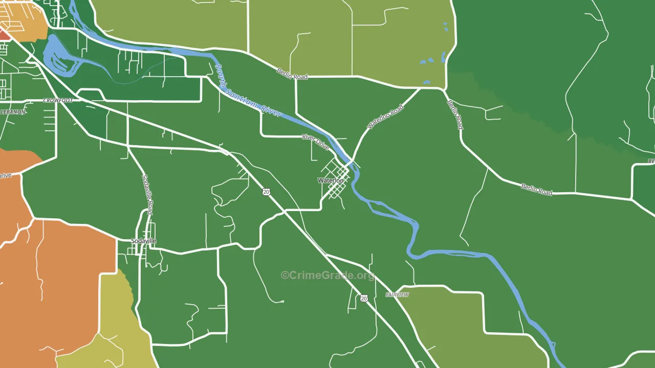 Waterloo, OR Map of Robbery Rates