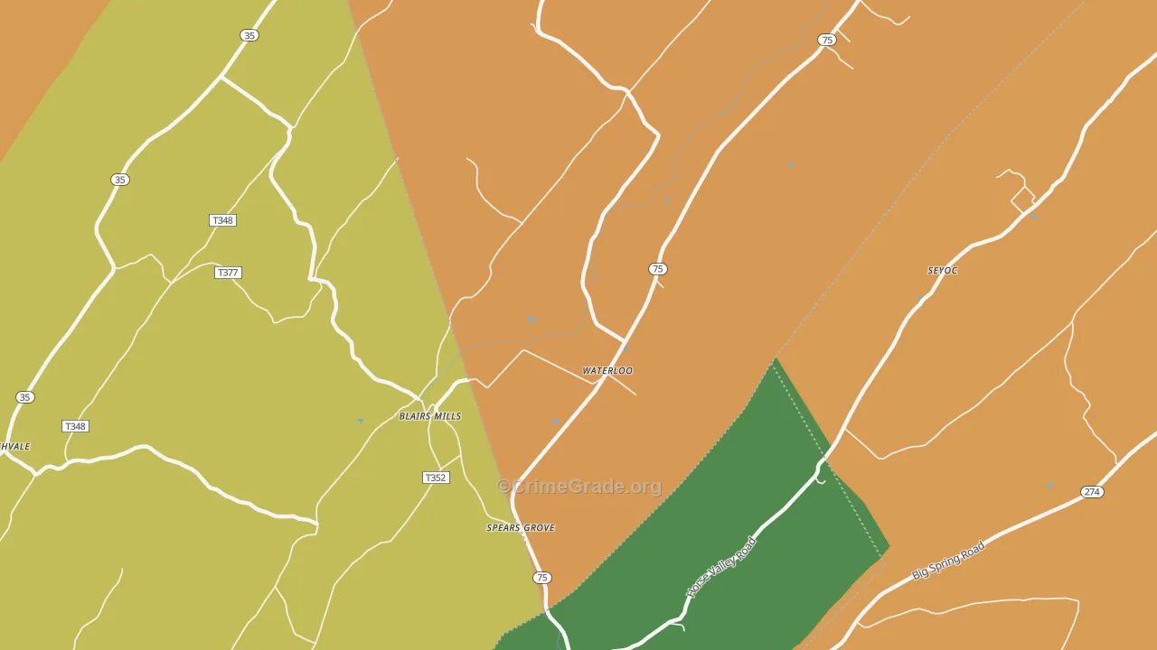 Waterloo, PA Map of Robbery Rates