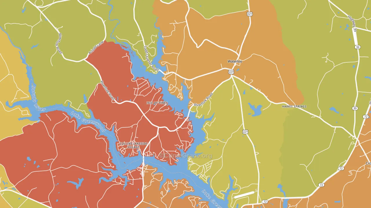 Waterloo, SC Map of Robbery Rates
