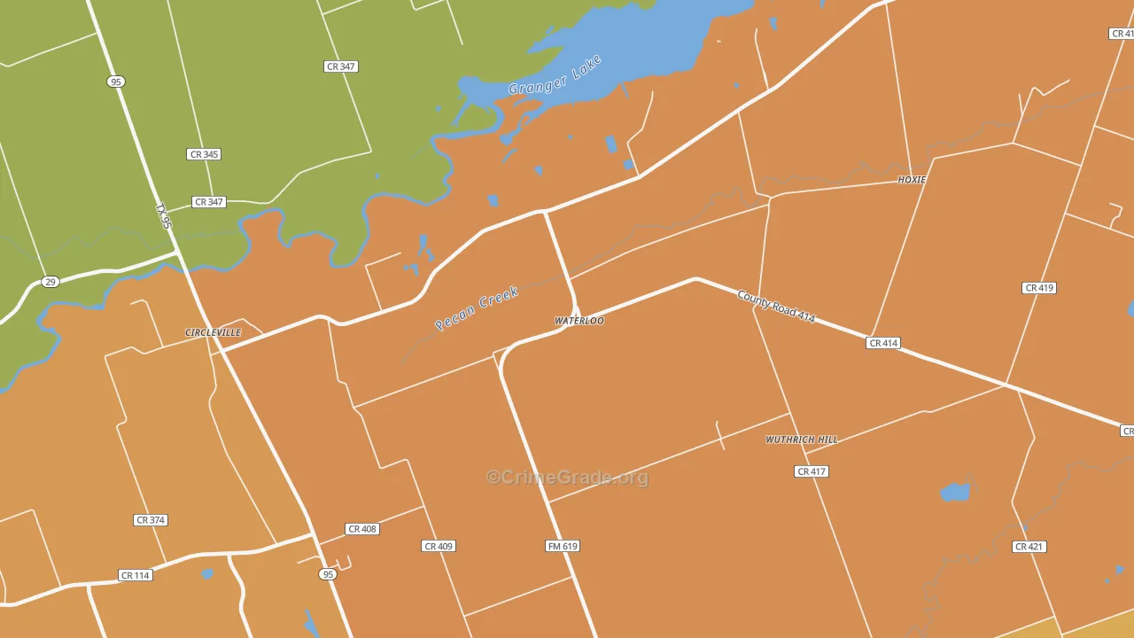 Waterloo, TX Map of Robbery Rates