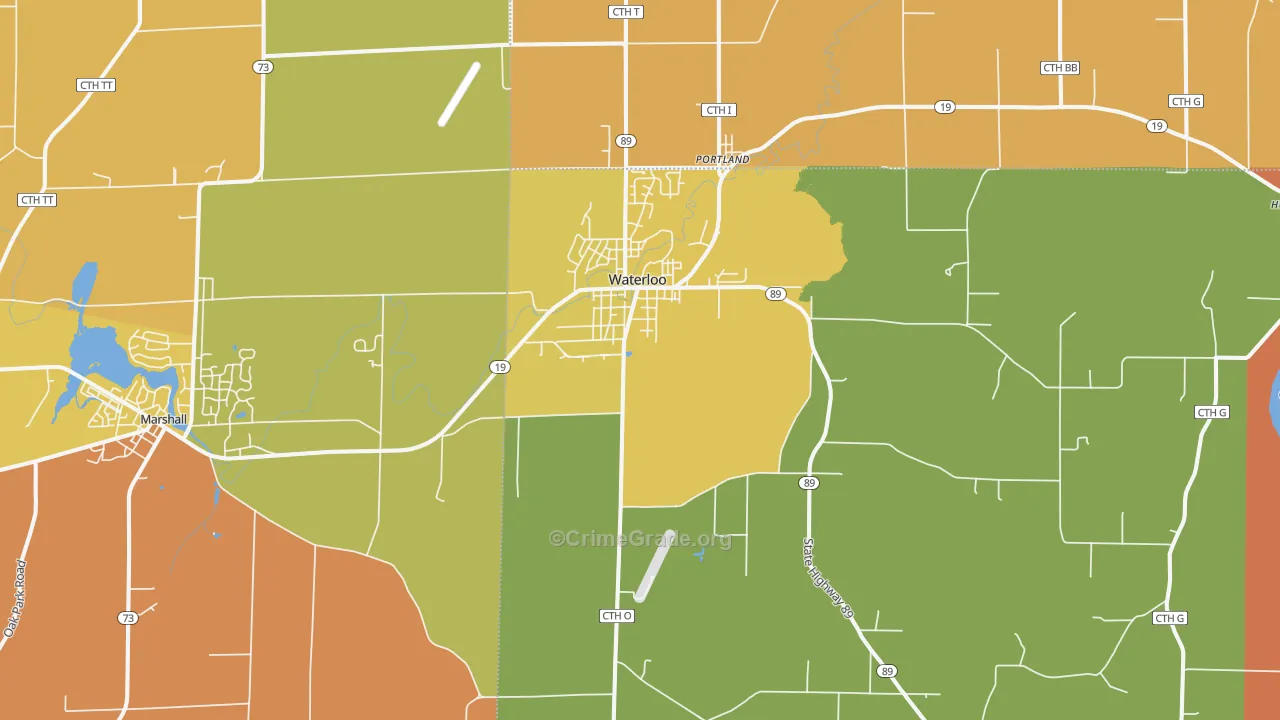 Waterloo, WI Map of Robbery Rates