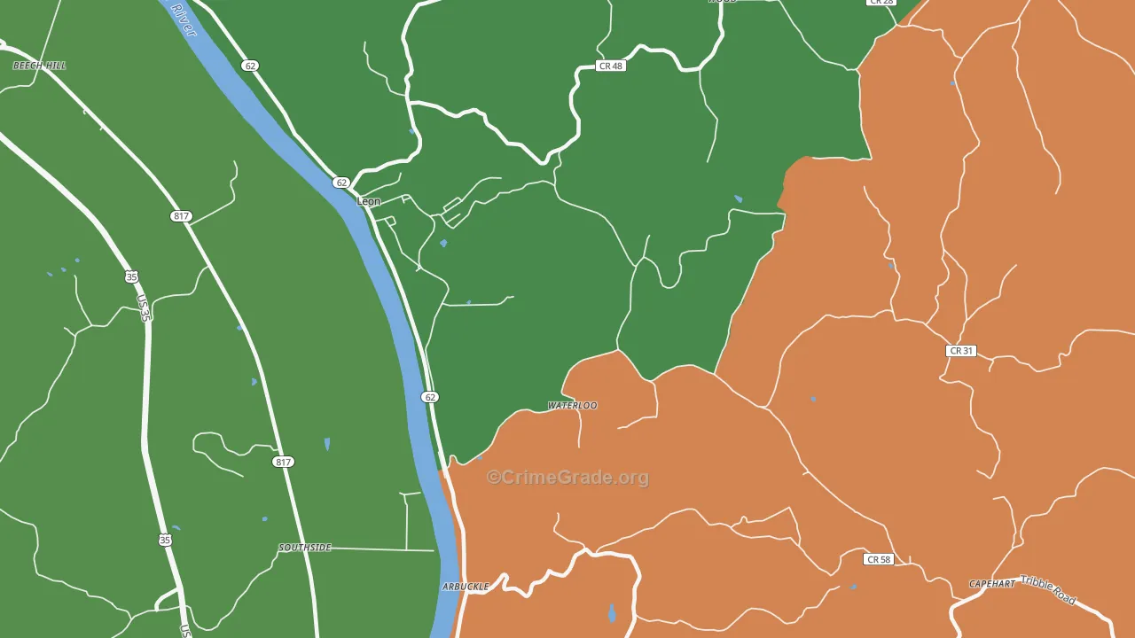 Waterloo, WV Map of Robbery Rates