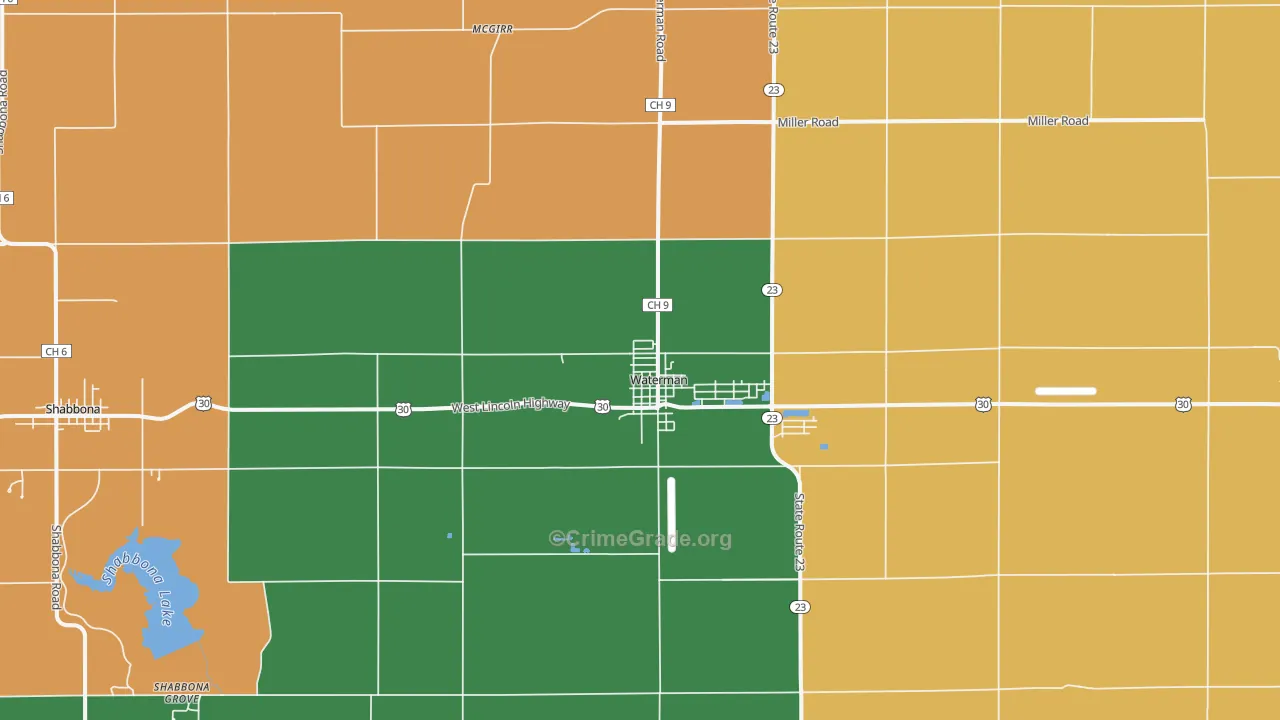 Waterman, IL Map of Robbery Rates