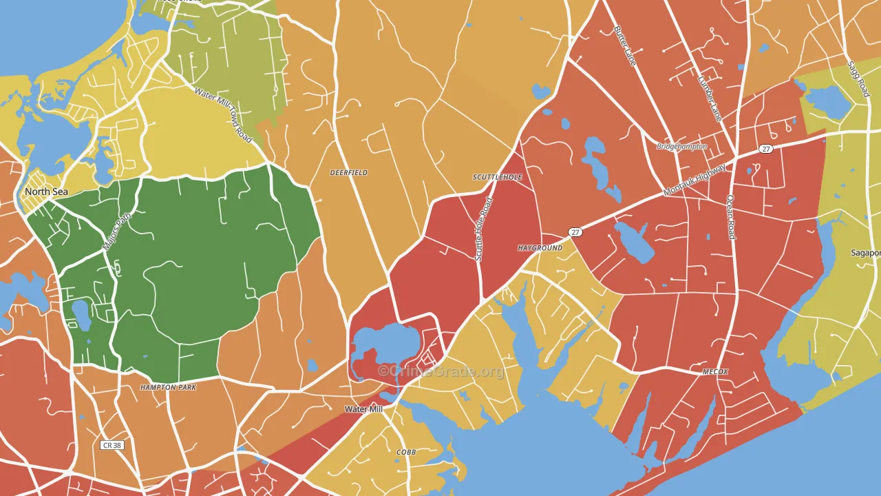 Watermill, NY Map of Robbery Rates