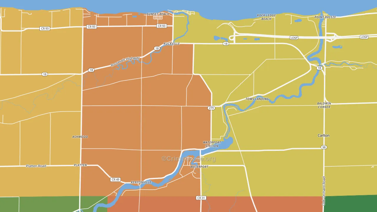 Waterport, NY Map of Robbery Rates