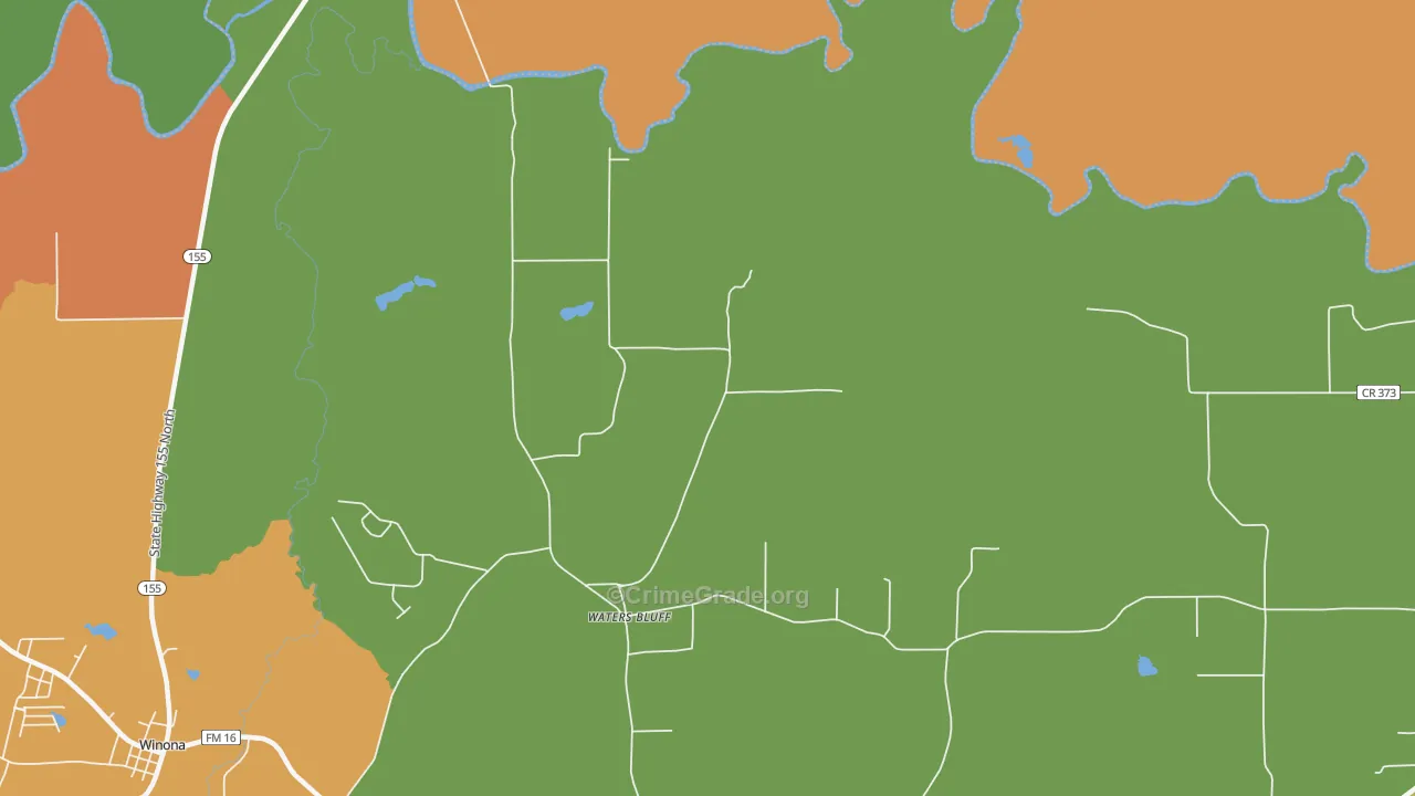 Waters Bluff, TX Map of Robbery Rates