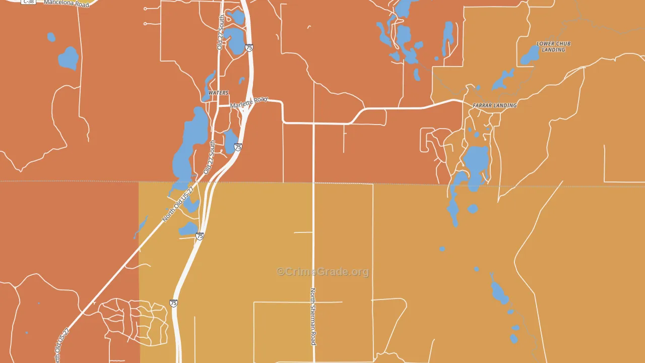 Waters, MI Map of Robbery Rates
