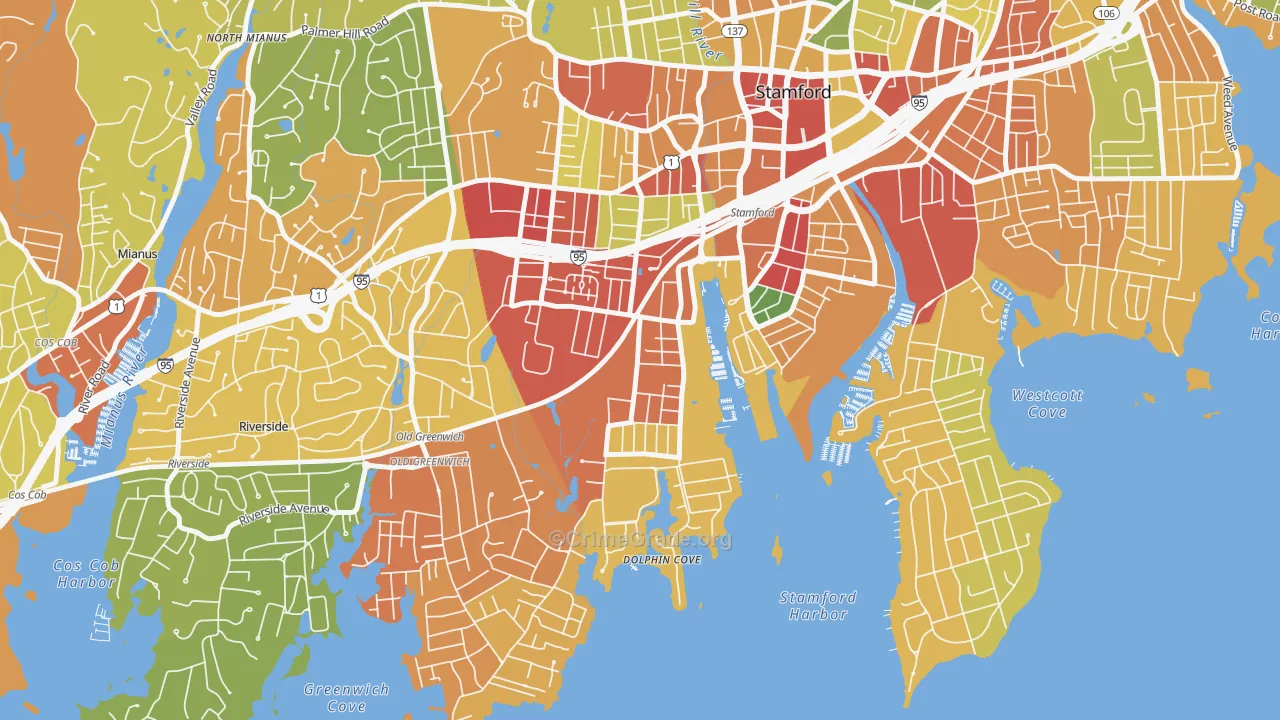 Waterside, Stamford, CT Map of Robbery Rates