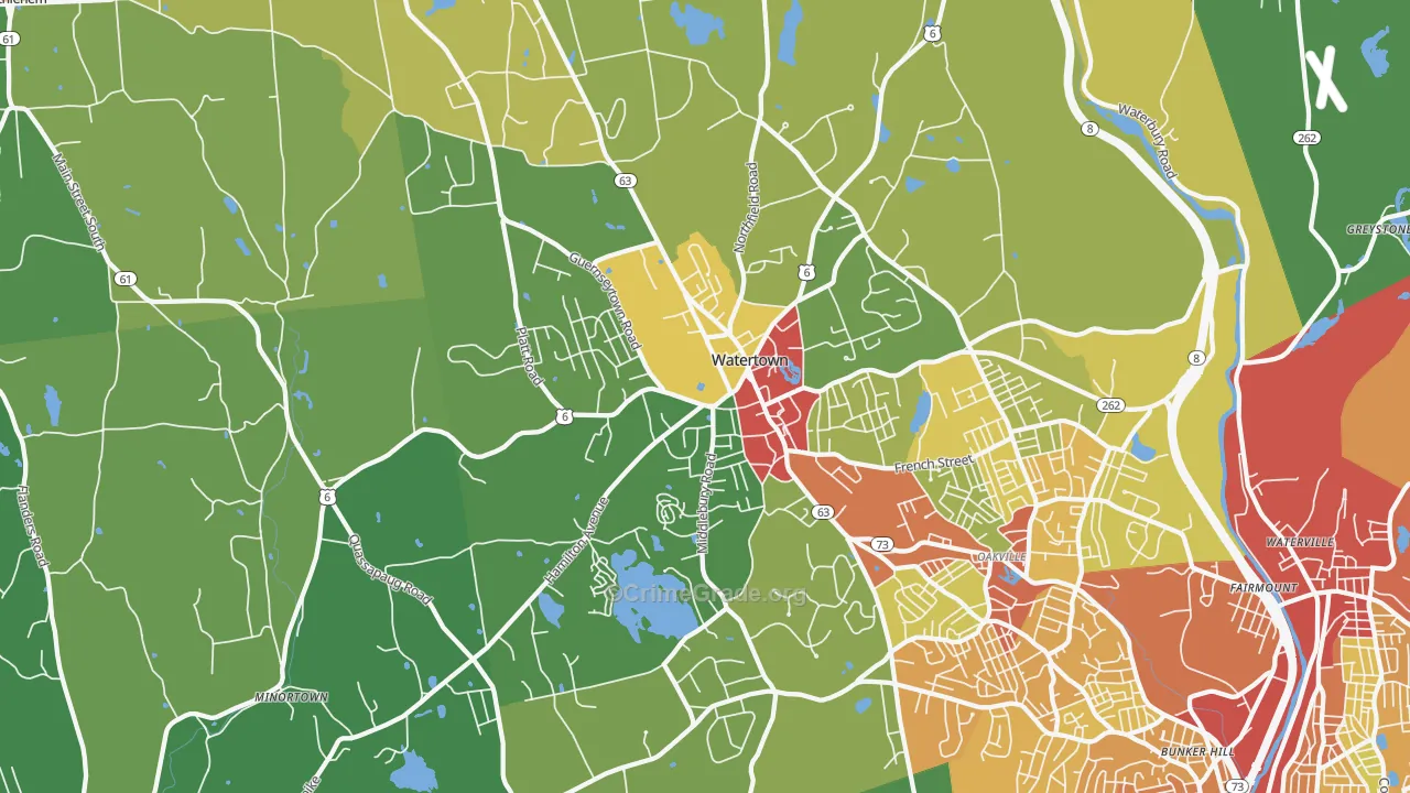 Watertown, CT Map of Robbery Rates