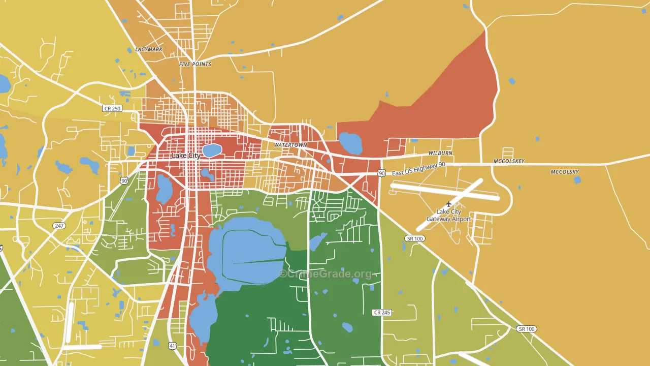 Watertown, FL Map of Robbery Rates