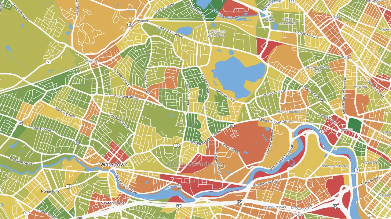 Watertown, MA Map of Robbery Rates