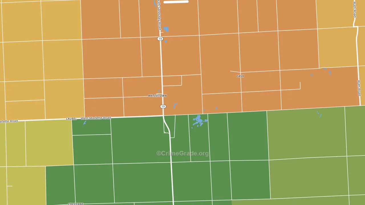 Watertown, MI Map of Robbery Rates