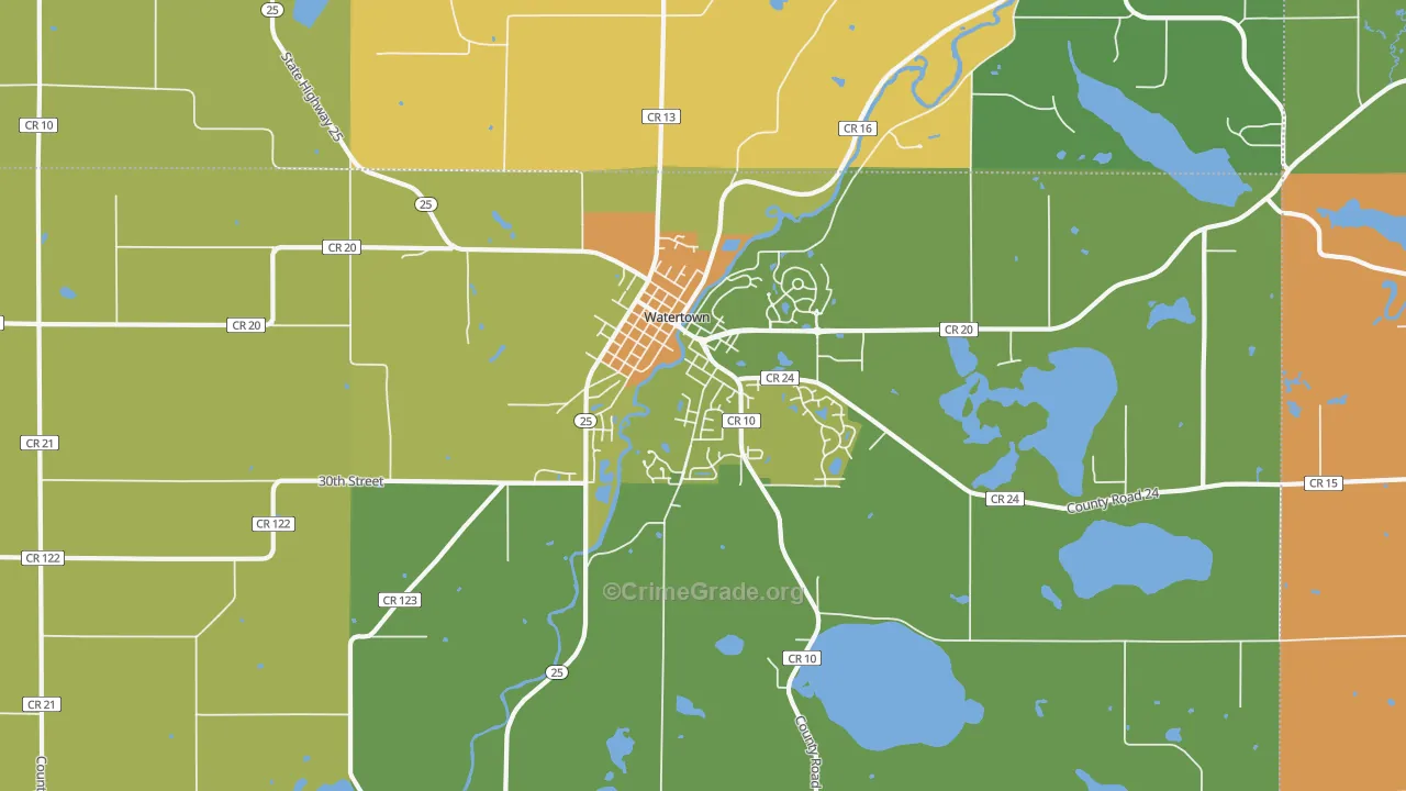 Watertown, MN Map of Robbery Rates