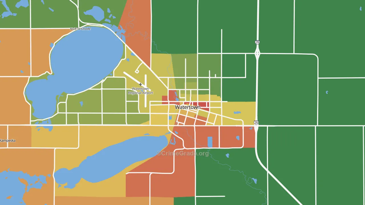 Watertown, SD Map of Robbery Rates