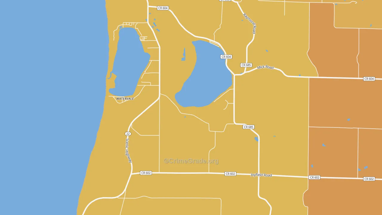 Watervale, MI Map of Robbery Rates