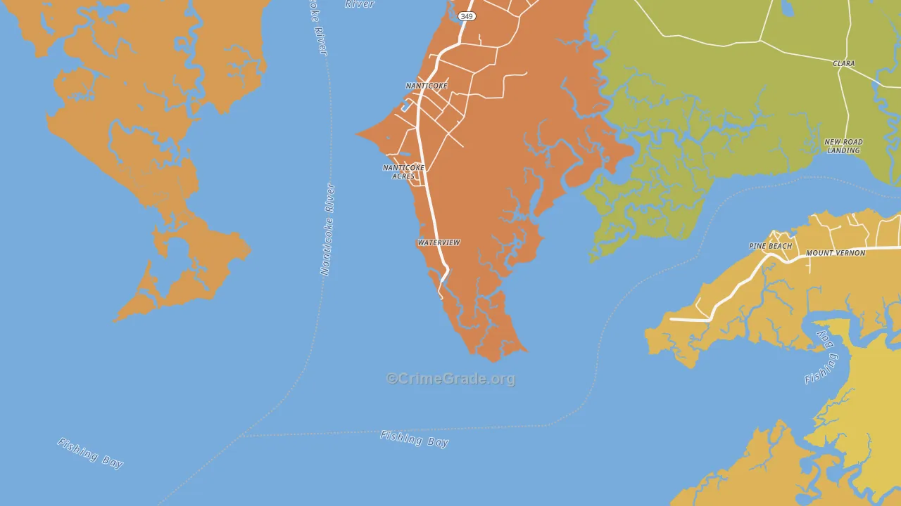 Waterview, MD Map of Robbery Rates