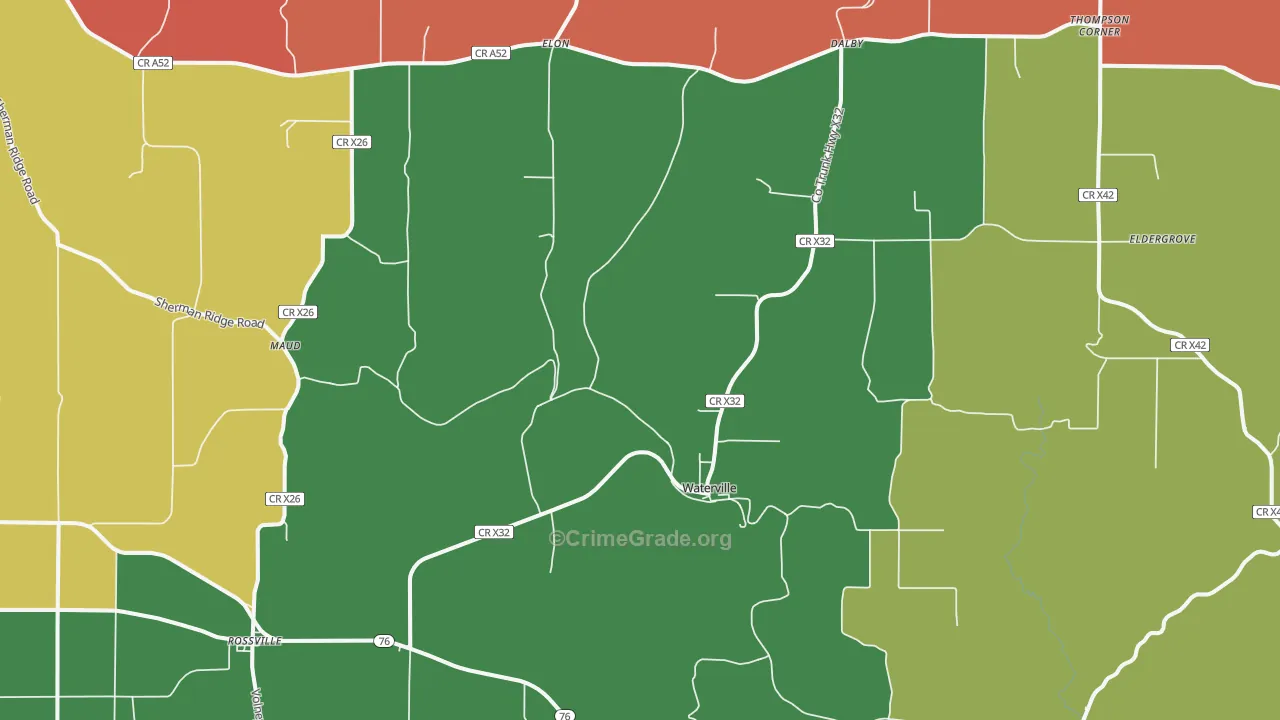 Waterville, IA Map of Robbery Rates