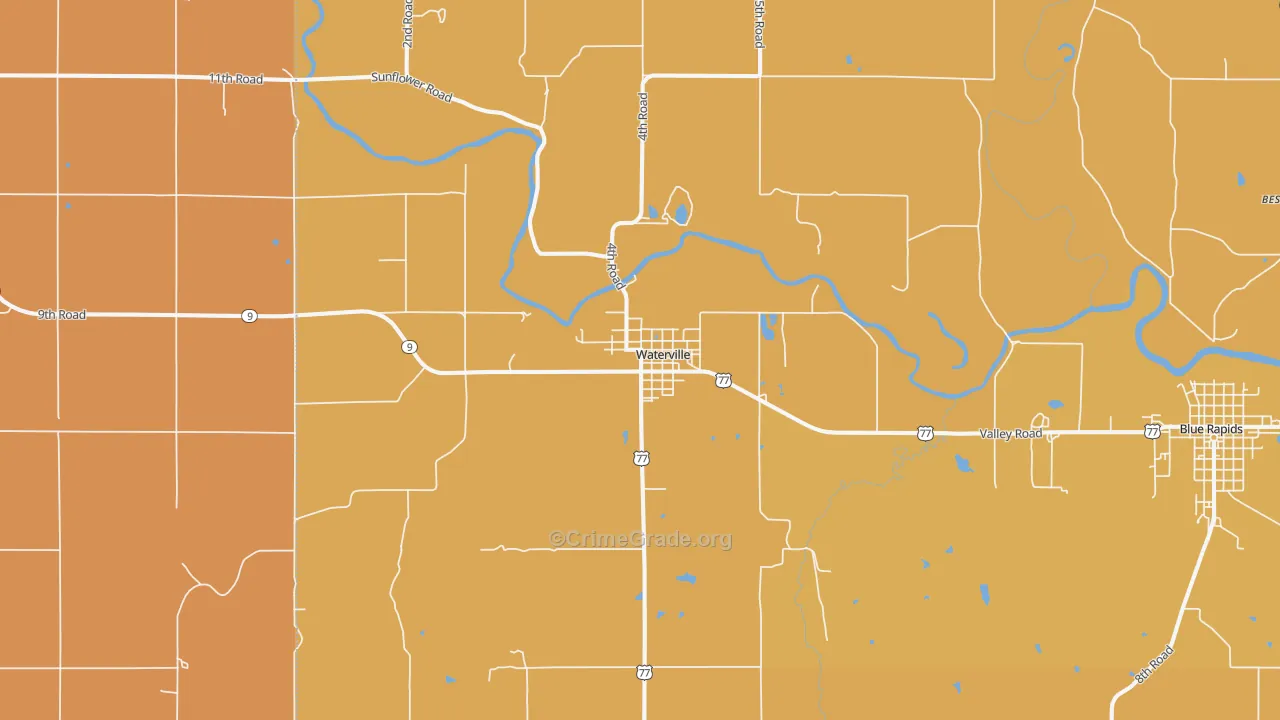 Waterville, KS Map of Robbery Rates