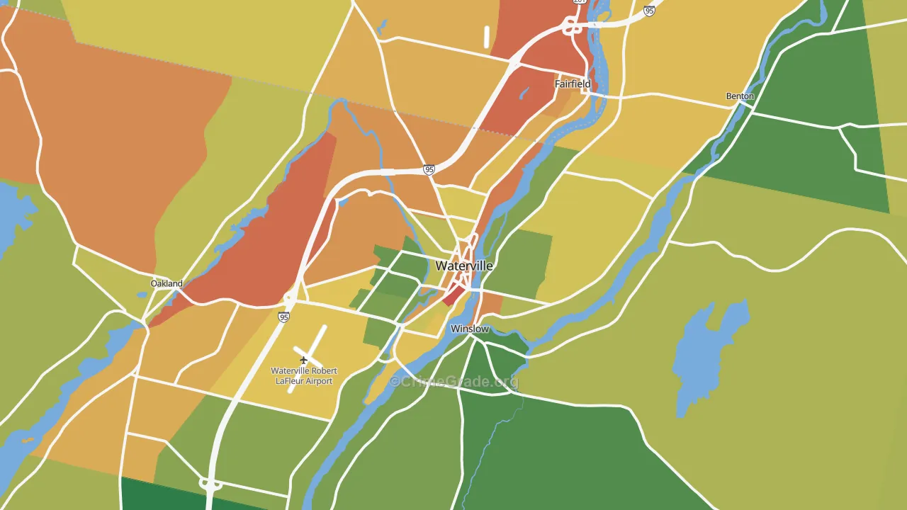 Waterville, ME Map of Robbery Rates