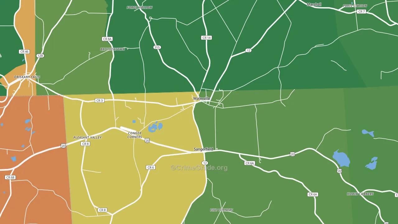 Waterville, NY Map of Robbery Rates