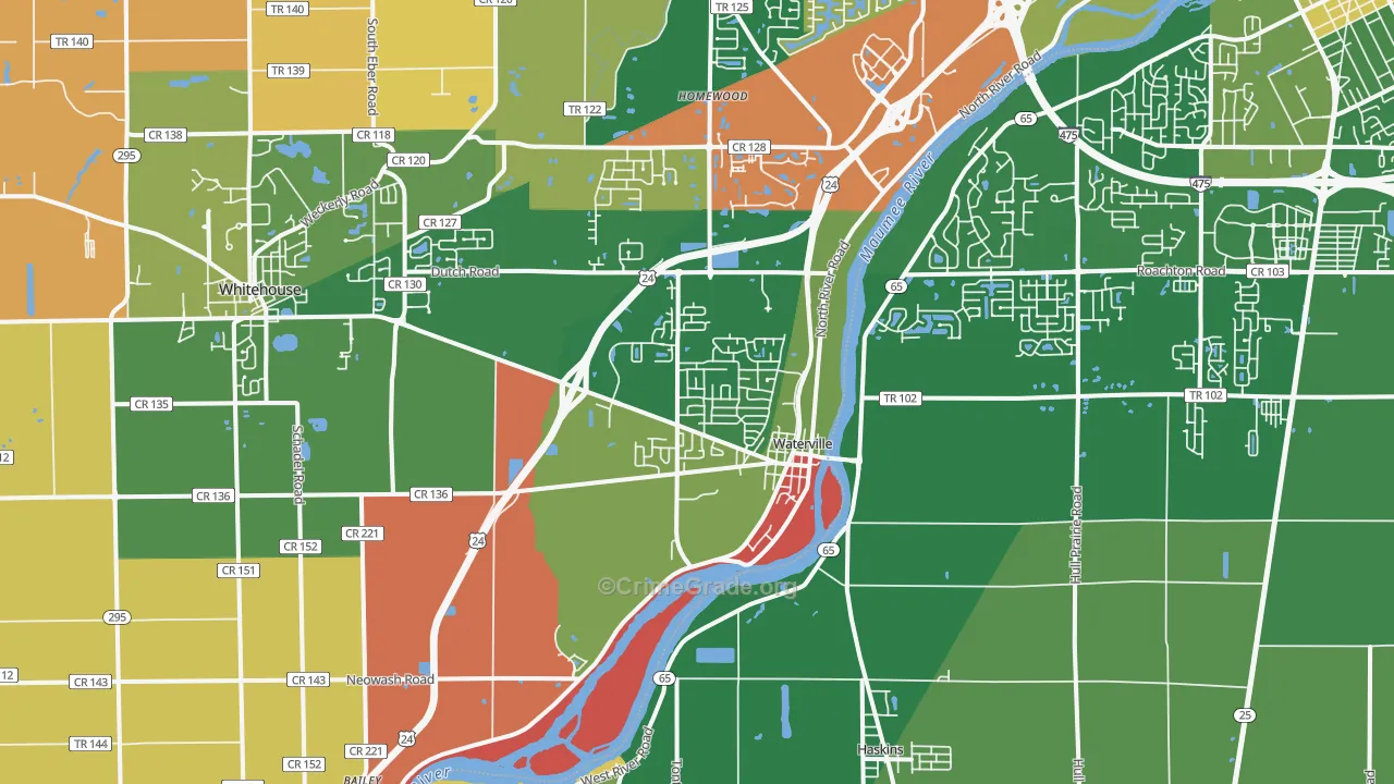 Waterville, OH Map of Robbery Rates