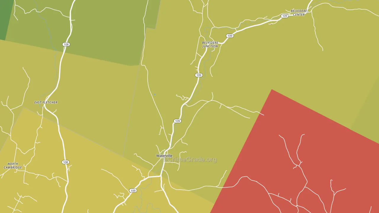 Waterville, VT Map of Robbery Rates