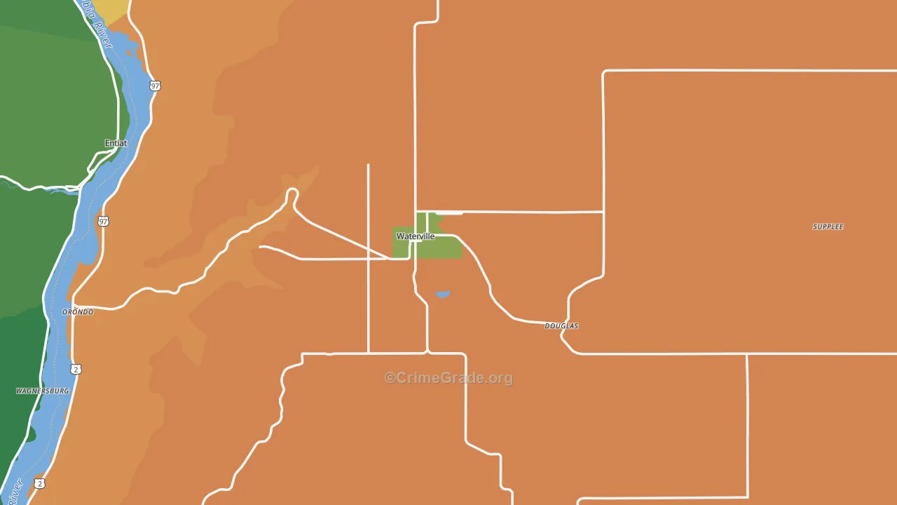 Waterville, WA Map of Robbery Rates