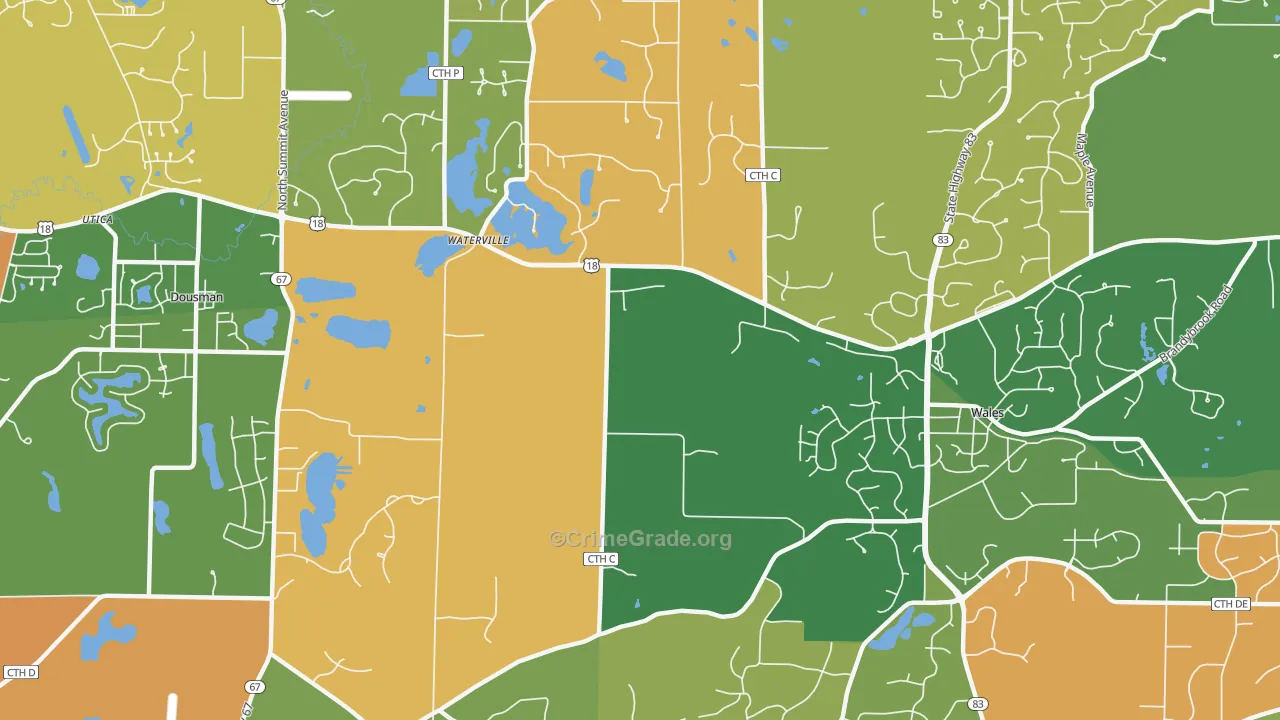 Waterville, WI Map of Robbery Rates