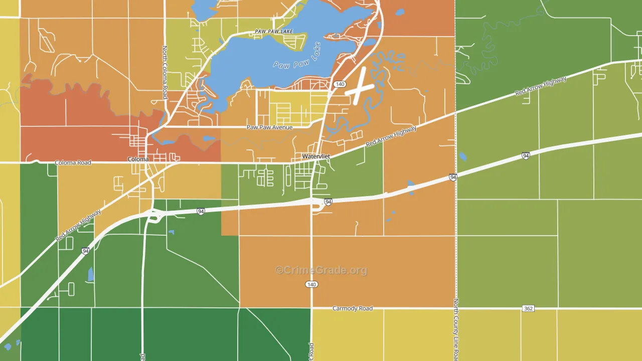 Watervliet, MI Map of Robbery Rates
