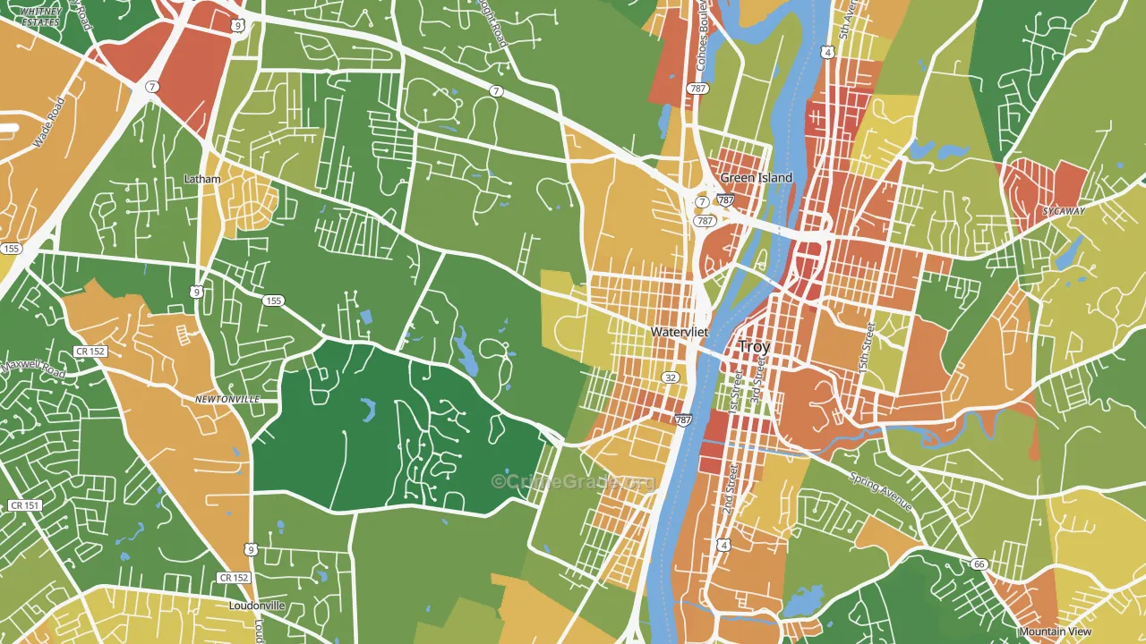 Watervliet, NY Map of Robbery Rates