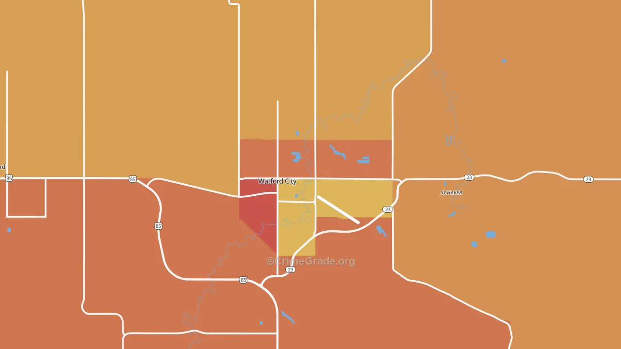 Watford City, ND Map of Robbery Rates
