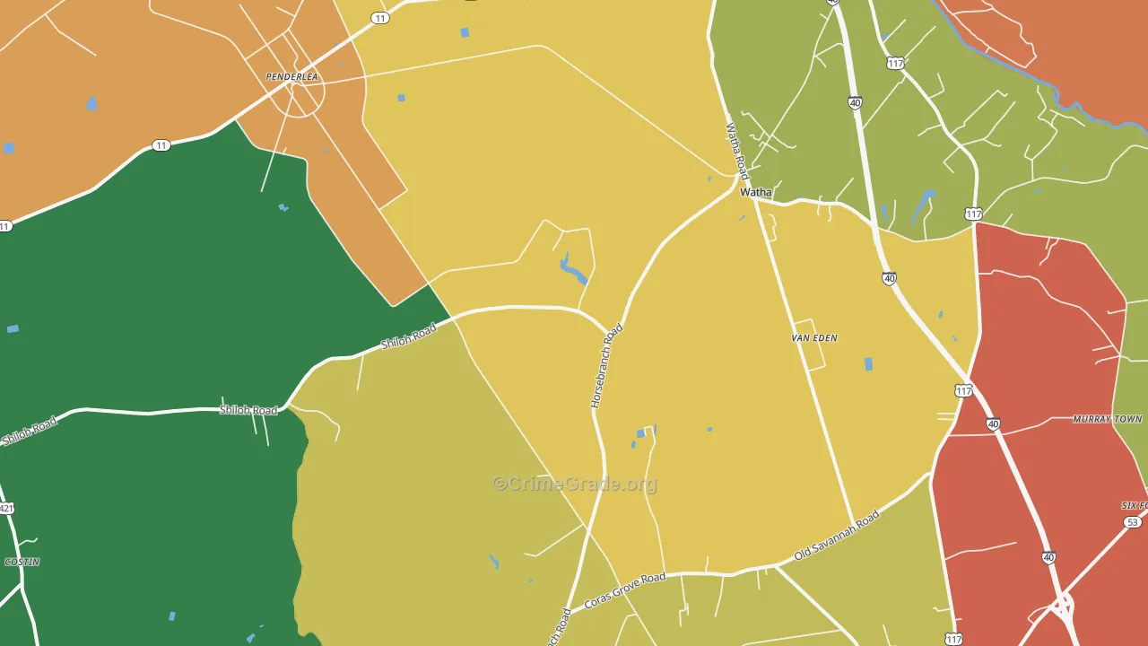 Watha, NC Map of Robbery Rates