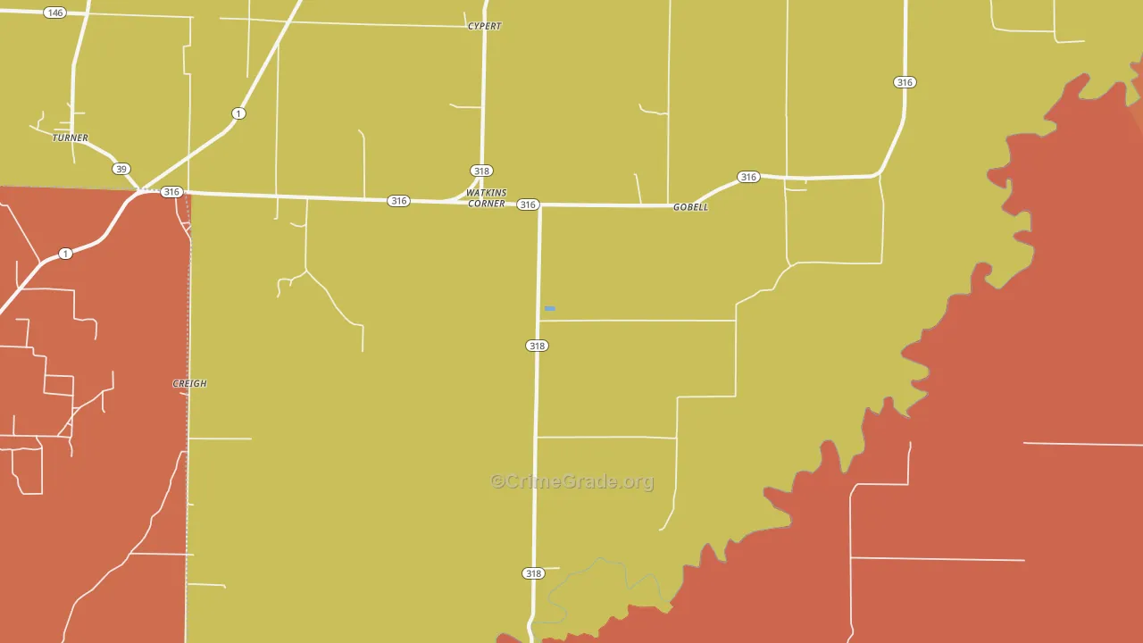 Watkins Corner, AR Map of Robbery Rates