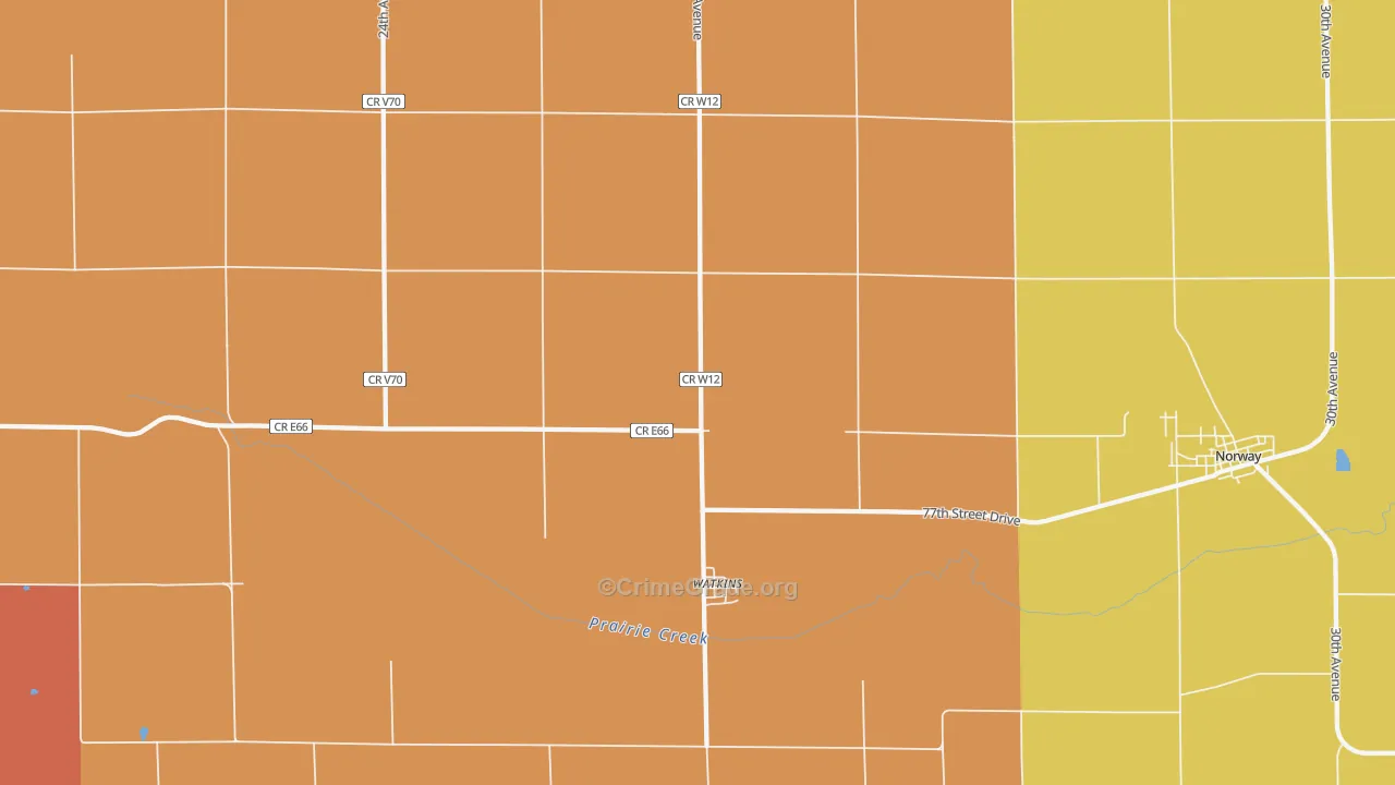 Watkins, IA Map of Robbery Rates
