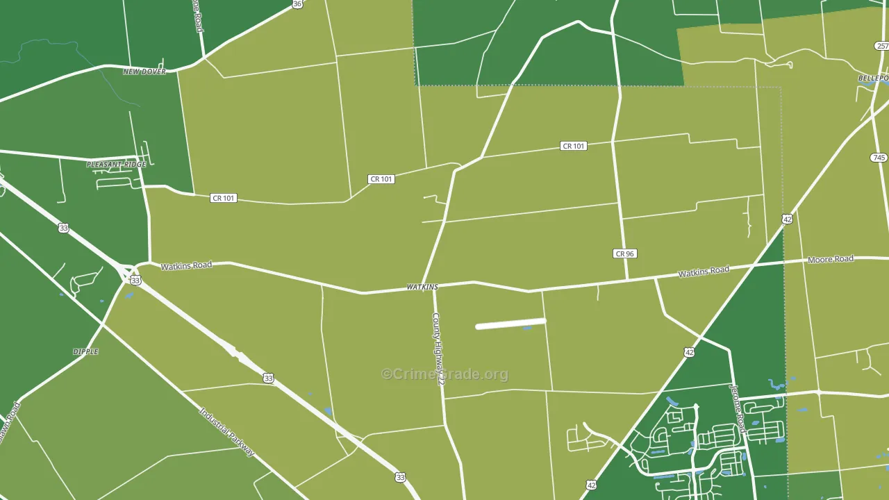Watkins, OH Map of Robbery Rates
