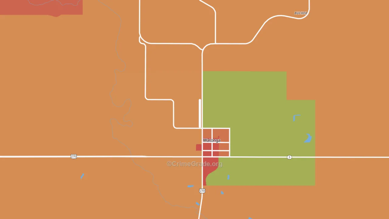 Watonga, OK Map of Robbery Rates