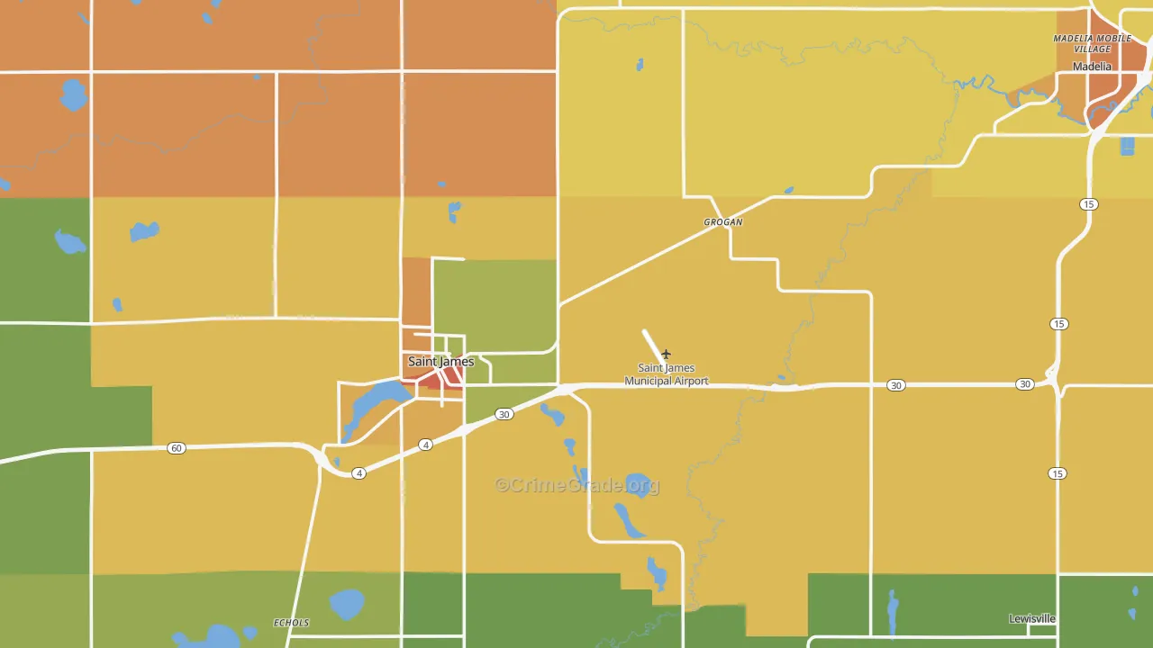Watonwan County, MN Map of Robbery Rates
