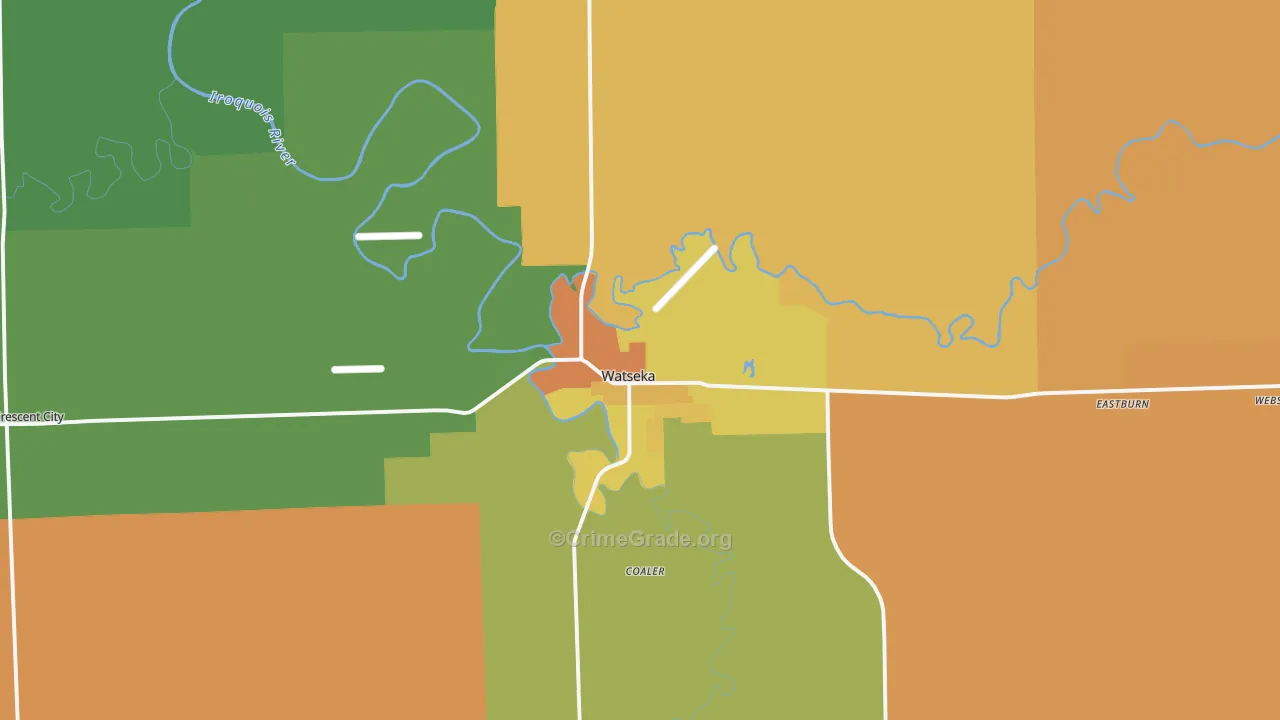 Watseka, IL Map of Robbery Rates