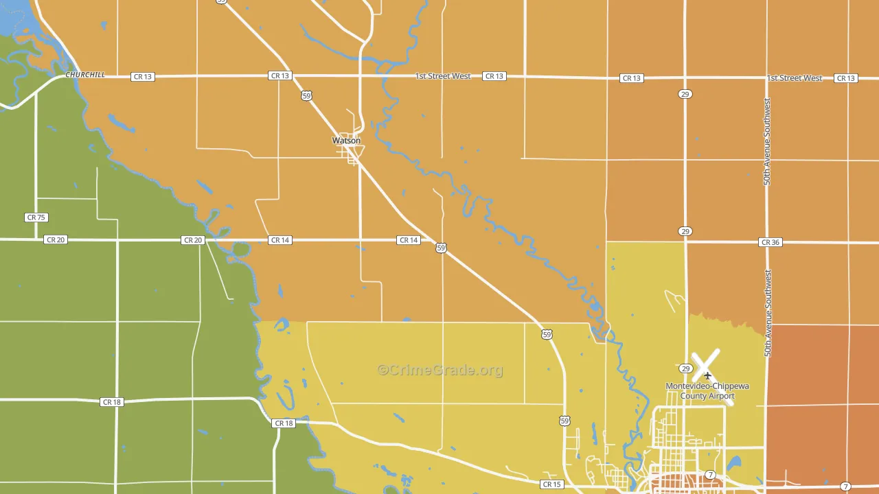 Watson, MN Map of Robbery Rates