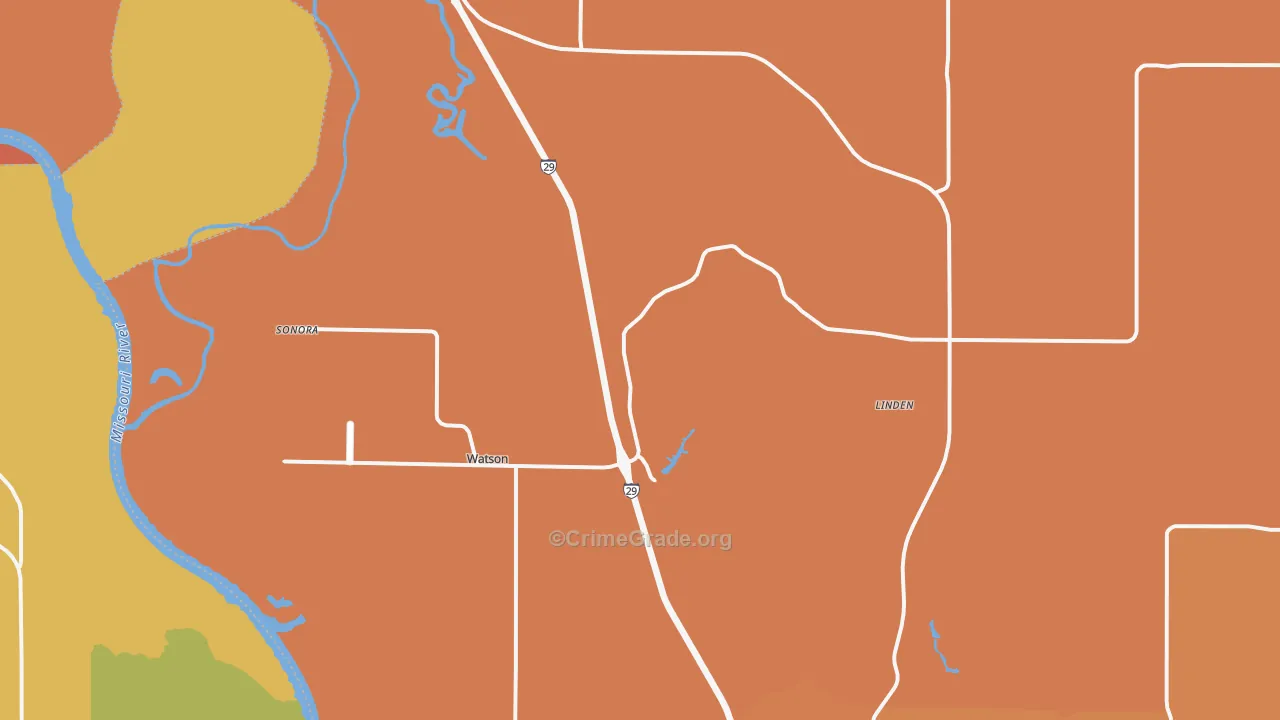 Watson, MO Map of Robbery Rates