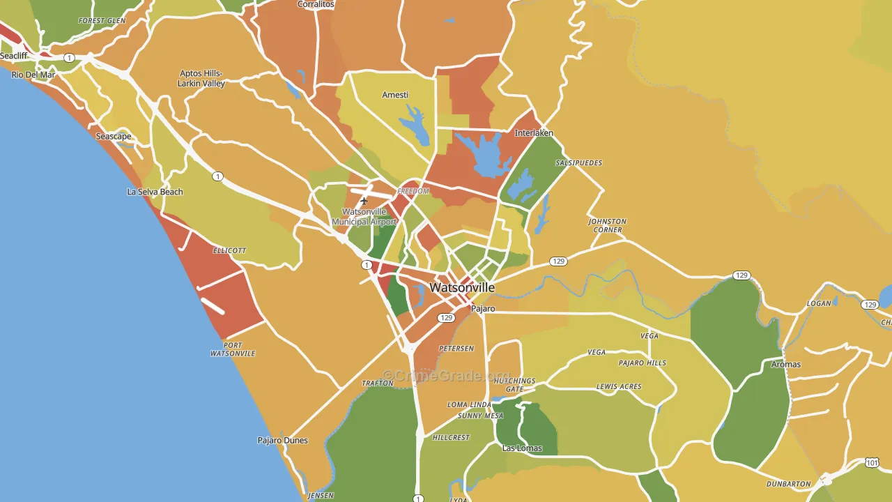 Watsonville, CA Map of Robbery Rates