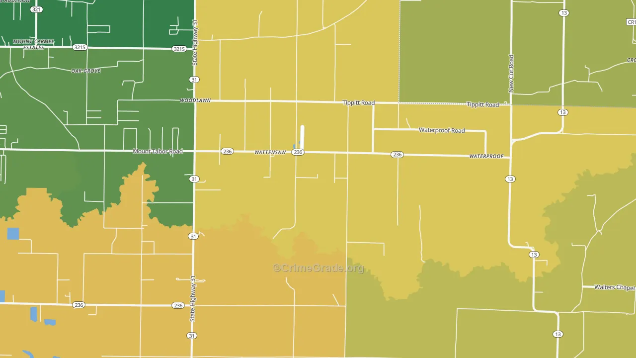 Wattensaw, AR Map of Robbery Rates