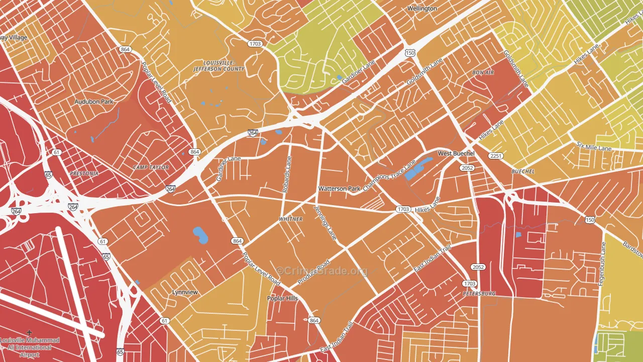 Watterson Park, KY Map of Robbery Rates